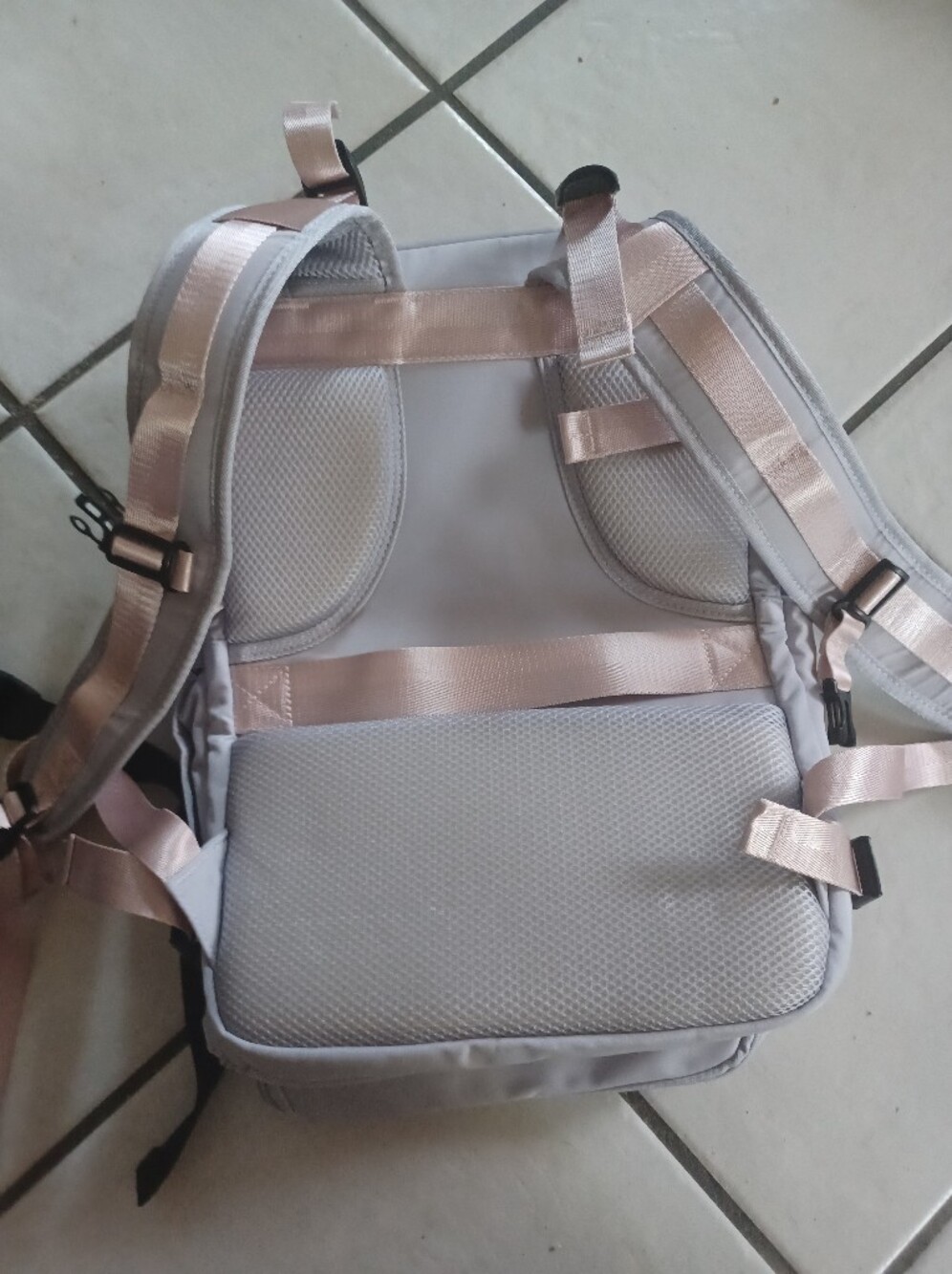 Light Gray Backpack with Pink/Rose Gold Straps